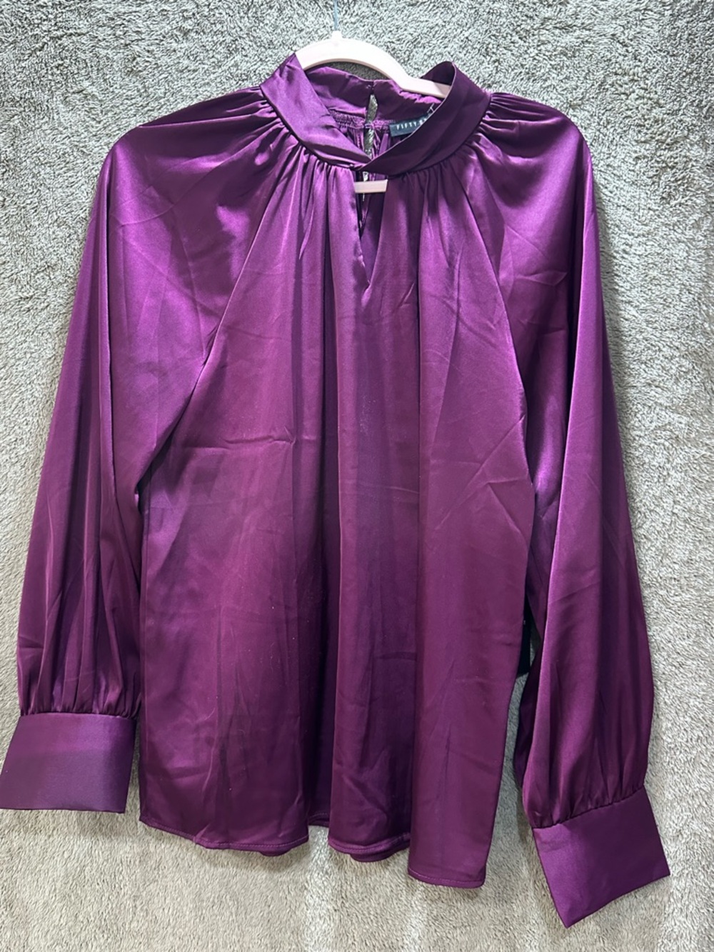 Satin Long-Sleeve Blouse in Deep Plum